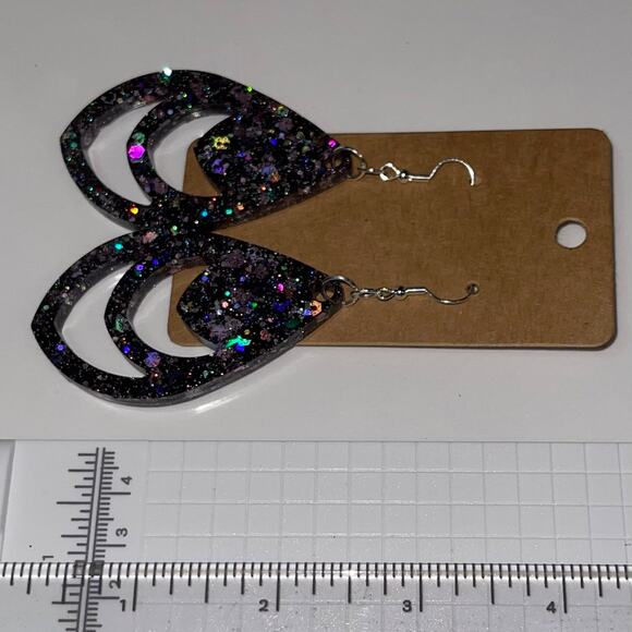 Handmade epoxy resin dangle earrings - very dark purple glitter w/ silver flecks - Picture 6 of 6